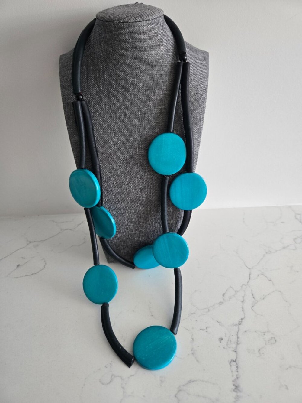 Designer Oversize Runway Rubber & Turquoise Disc Necklace